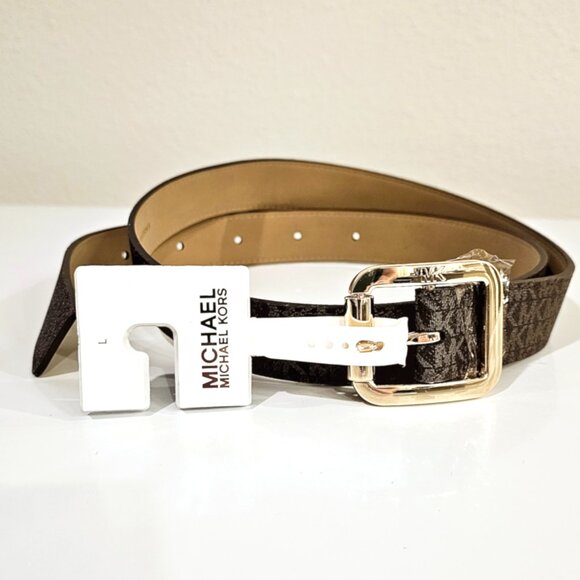 Michael Kors Womens Large Logo Belt Brown Leather - Picture 1 of 4